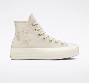 Converse Chuck Taylor All Star Lift Platform Golden Elements High Tops Shoes Brown / Light Gold | CV-241ARE