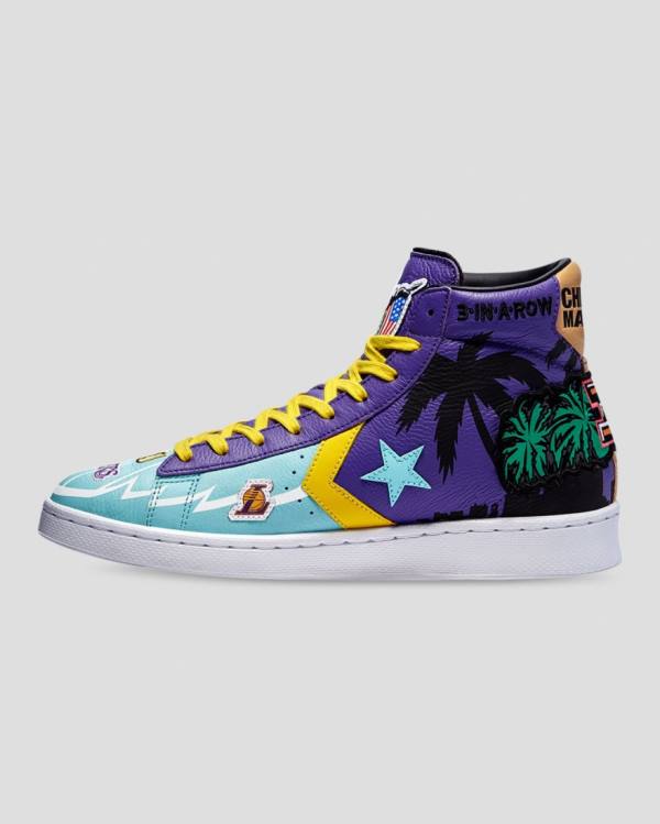 Converse Chinatown Market Pro Leather High Tops Shoes Blue Purple | CV-519OEF