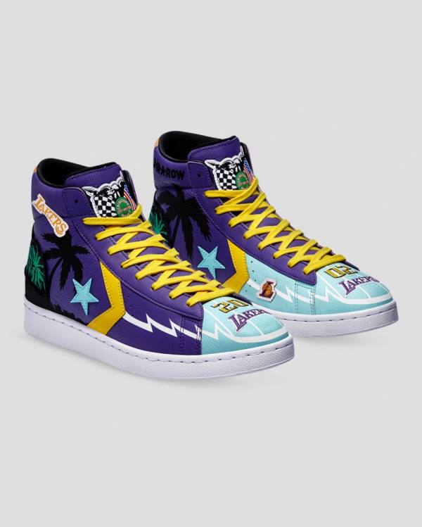 Converse Chinatown Market Pro Leather High Tops Shoes Blue Purple | CV-568WVJ