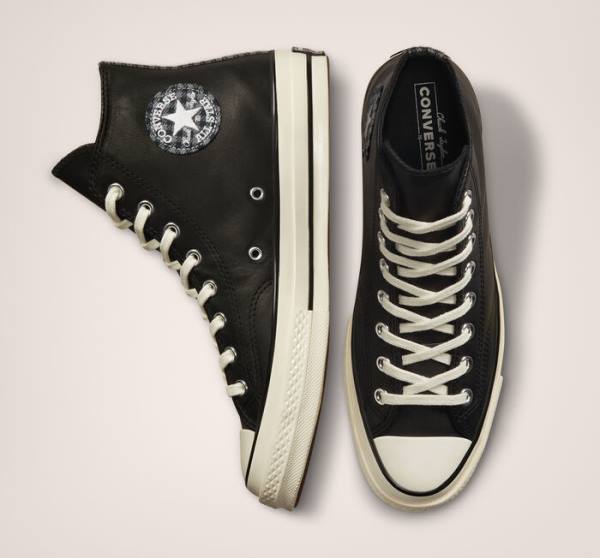 Converse Chuck 70 Crafted Leather High Tops Shoes Black | CV-291JWF