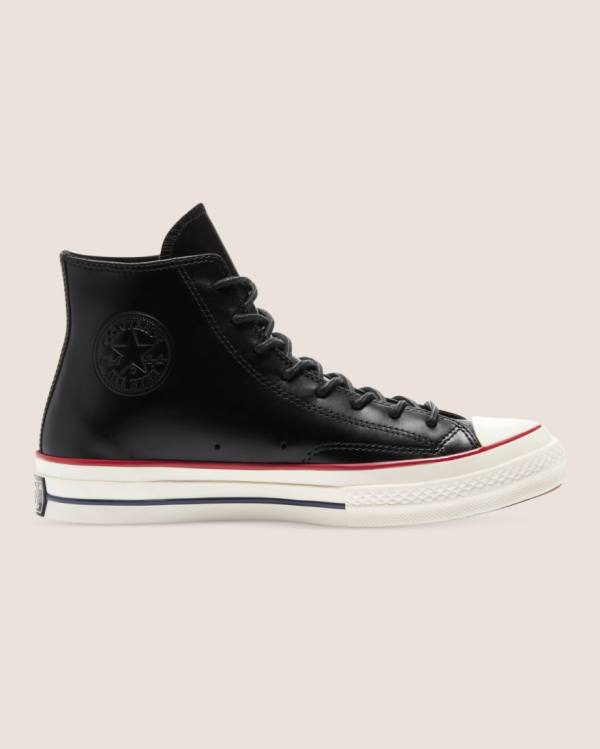 Converse Chuck 70 Premium Leather High Tops Shoes Black | CV-187AZY