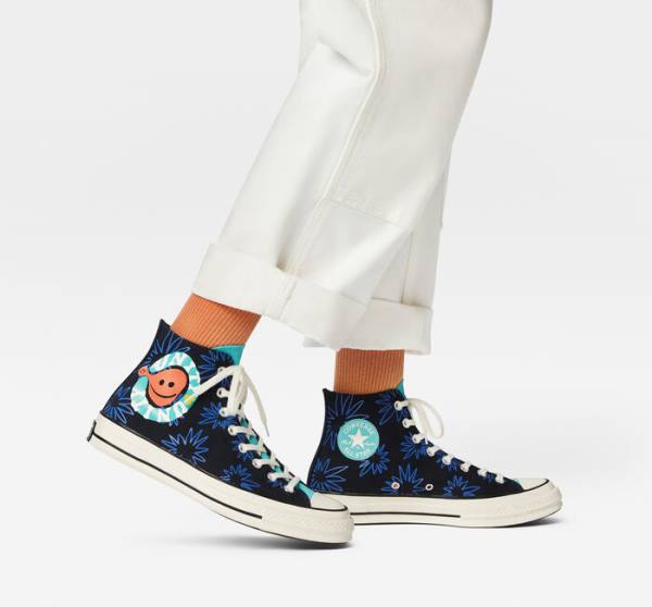 Converse Chuck 70 Sunny Floral High Tops Shoes Black / Turquoise / Royal | CV-841JUA