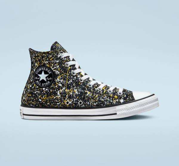 Converse Chuck Taylor All Star Archive Paint Splatter High Tops Shoes Black / White | CV-187GUB