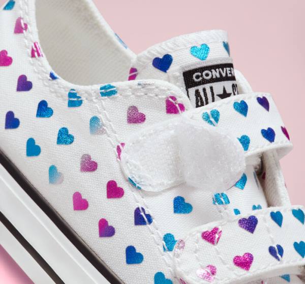 Converse Chuck Taylor All Star Easy-On Foil Hearts Low Tops Shoes White / Black / Pink | CV-035DPZ