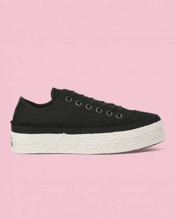 Converse Chuck Taylor All Star Espadrille Platform Low Tops Shoes Black | CV-398FAX