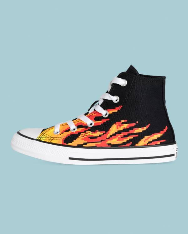 Converse Chuck Taylor All Star Flame Print High Tops Shoes Black | CV-041AOY