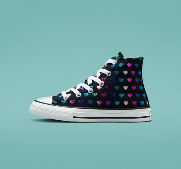 Converse Chuck Taylor All Star Foil Hearts High Tops Shoes Black / White / Pink | CV-528VJB