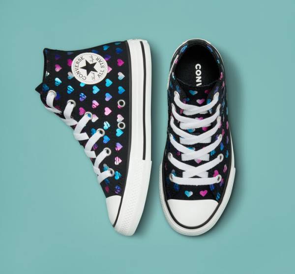 Converse Chuck Taylor All Star Foil Hearts High Tops Shoes Black / White / Pink | CV-528VJB