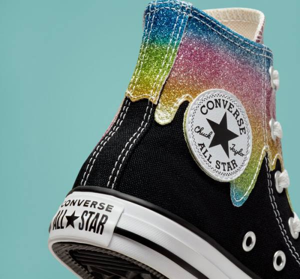 Converse Chuck Taylor All Star Glitter Drip High Tops Shoes Black / Beige White / Pink | CV-860IOL