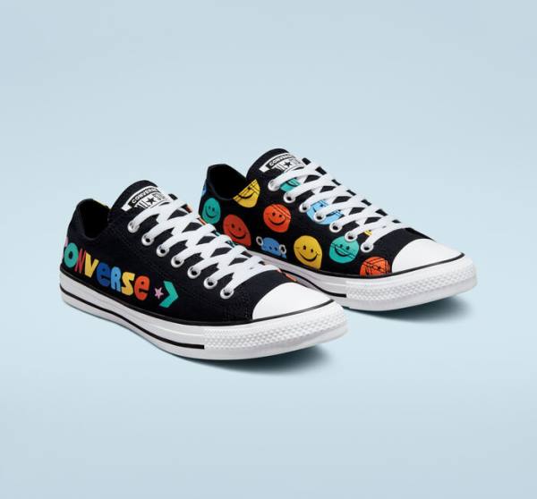 Converse Chuck Taylor All Star Happy Faces Low Tops Shoes Black | CV-675XLS