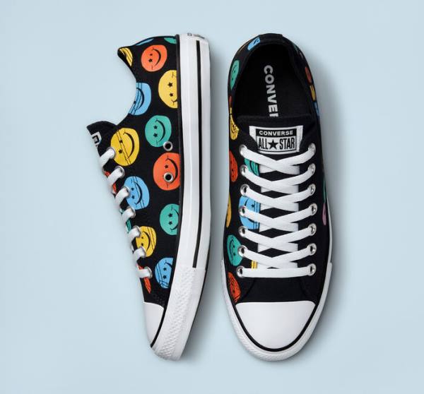 Converse Chuck Taylor All Star Happy Faces Low Tops Shoes Black | CV-809ZHJ