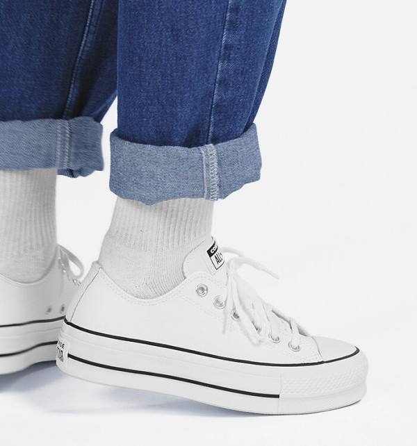 Converse Chuck Taylor All Star Lift Platform Leather Low Tops Shoes White / Black / White | CV-043GYS