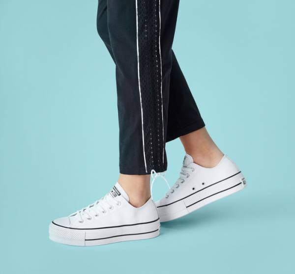 Converse Chuck Taylor All Star Lift Platform Leather Low Tops Shoes White / Black / White | CV-043GYS