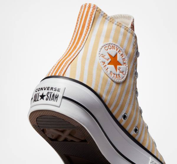 Converse Chuck Taylor All Star Lift Platform Stripes High Tops Shoes White / Mango / Deep Yellow | CV-132JAZ