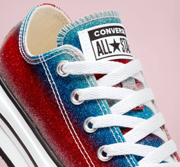 Converse Chuck Taylor All Star Lift Platform Glitter Drip Low Tops Shoes Blue / White / Red | CV-360REU