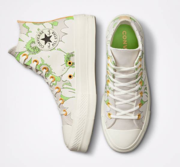 Converse Chuck Taylor All Star Lift Platform Crafted Florals High Tops Shoes Brown / Light Green | CV-398BAQ