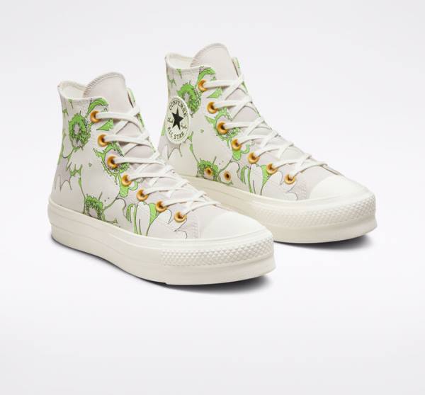 Converse Chuck Taylor All Star Lift Platform Crafted Florals High Tops Shoes Brown / Light Green | CV-398BAQ