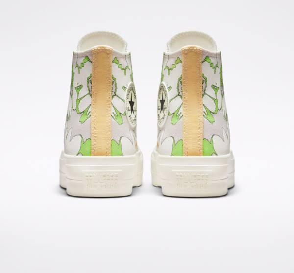 Converse Chuck Taylor All Star Lift Platform Crafted Florals High Tops Shoes Brown / Light Green | CV-398BAQ