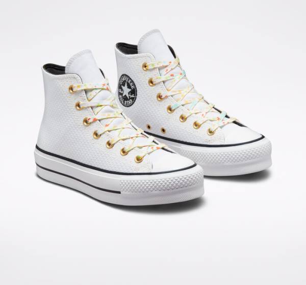 Converse Chuck Taylor All Star Lift Platform Splatter High Tops Shoes White / White | CV-648YWZ