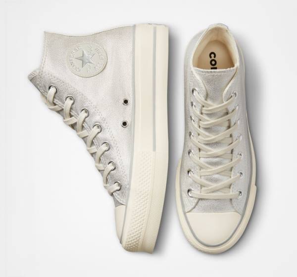 Converse Chuck Taylor All Star Lift Platform Metallic Twill High Tops Shoes Silver / Silver | CV-752AHK