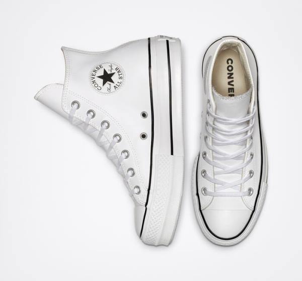 Converse Chuck Taylor All Star Lift Platform Leather High Tops Shoes White / Black / White | CV-835DZS