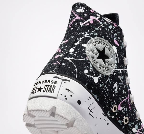 Converse Chuck Taylor All Star Lugged Paint Splatter High Tops Shoes Black / Grey / Pink | CV-310DKY