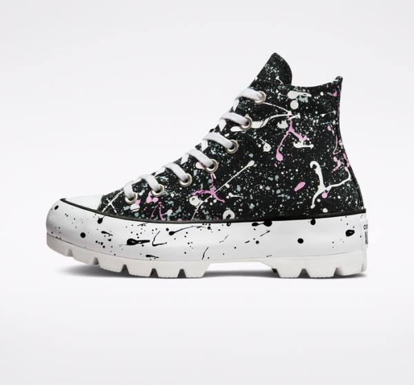 Converse Chuck Taylor All Star Lugged Paint Splatter High Tops Shoes Black / Grey / Pink | CV-491VNS