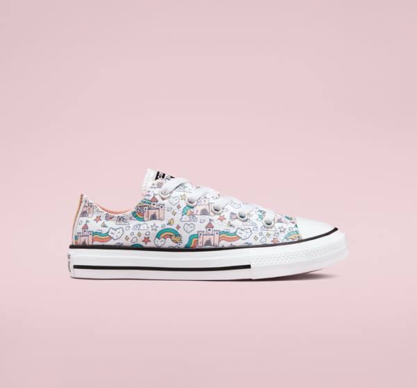 Converse Chuck Taylor All Star Rainbow Castles Low Tops Shoes White / Pink / Turquoise | CV-324TSP