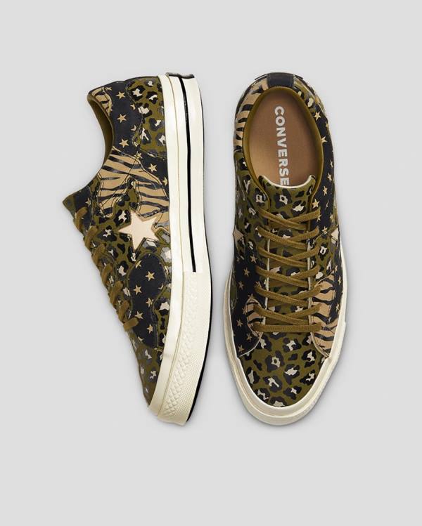 Converse One Star Archive Print Mix Low Tops Shoes Olive Leopard | CV-172ARJ